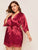 Plus Lace Trim Satin Robe & Belt Without Lingerie Set