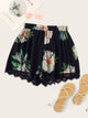 Plus Contrast Lace Floral Print Shorts