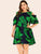 Plus Cold Shoulder Tropical Print Ruffle Hem Dress