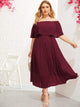 Plus Off Shoulder Pleated Dress