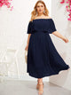 Plus Off Shoulder Pleated Dress