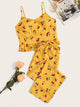 Plus Cherry Print Ruffle Hem Cami Pajama Set