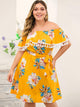 Plus Floral Print Tassel Trim Belted Bardot Dress