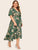 Plus Floral Print Ruffle Hem Wrap Belted Dress