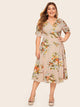 Plus Floral Print Wrap Knotted Dress