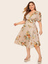 Plus Floral Print Wrap Knotted Dress