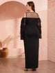  Plus Cold Shoulder Layered Dobby Mesh Sleeve Maxi Dress