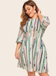 Plus Striped Print V-Back Dress