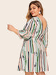 Plus Striped Print V-Back Dress