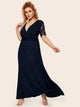 Plus Deep V-Neck Contrast Lace Sleeve Surplice Maxi Dress