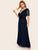 Plus Deep V-Neck Contrast Lace Sleeve Surplice Maxi Dress