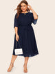 Plus Keyhole Neck Self Tie Midi Dress