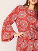  Plus Bell Sleeve Tribal Print Belted Maxi Dress