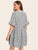 Plus Gingham Print Tie Neck Flounce Sleeve Dress