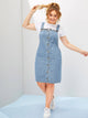 Plus Button Front Dungaree Dress