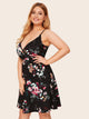 Plus Surplice Neck Floral Print Slip Dress