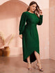 Plus Lantern Sleeve Wrap Dip Hem Glitter Dress