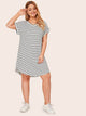 Plus Striped Curved Hem Tee Dress