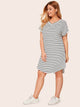 Plus Striped Curved Hem Tee Dress