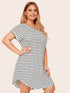 Plus Striped Curved Hem Tee Dress