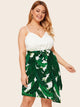 Plus Tropical Print Belted Cami Dress