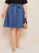 Plus Button Front Belted Denim Dress