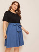 Plus Button Front Belted Denim Dress