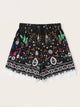 Plus Floral Print Tribal Contrast Lace Shorts