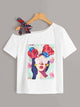 Plus Floral And Figure Print Asymmetrical Neck Knot Tee