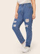 Plus Solid Ladder Distressed Jeans