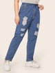 Plus Solid Ladder Distressed Jeans