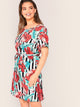 Plus Striped & Tropical Print Belted Dress