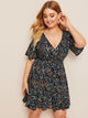 Plus Surplice Front Ditsy Floral Dress