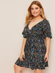 Plus Surplice Front Ditsy Floral Dress