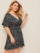 Plus Surplice Front Ditsy Floral Dress