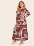 Plus Scarf Print Belted Dress