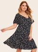 Plus Ditsy Floral Button Front Ruffle Hem Dress