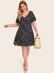 Plus Ditsy Floral Button Front Ruffle Hem Dress