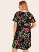 Plus Scallop Cuff Floral Print Tunic Dress