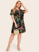 Plus Scallop Cuff Floral Print Tunic Dress