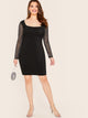  Plus Square Neck Sheer Sleeve Glitter Overlay Dress