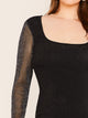  Plus Square Neck Sheer Sleeve Glitter Overlay Dress