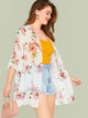 Plus Bell Sleeve Floral Print Kimono