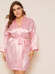 Plus Striped Satin Robe With Belt