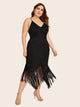 Plus Contrast Fringe Asymmetrical Hem Slim Cami Dress