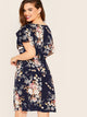 Plus Floral Print Petal Sleeve Belted Dress