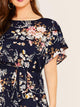 Plus Floral Print Petal Sleeve Belted Dress