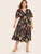 Plus Surplice Neck Wrap Knot Pleated Floral Dress