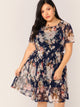 Plus Floral Print Sheer Dress Without Cami