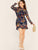  Plus Floral Print Lace Overlay Ruffle Hem Dress